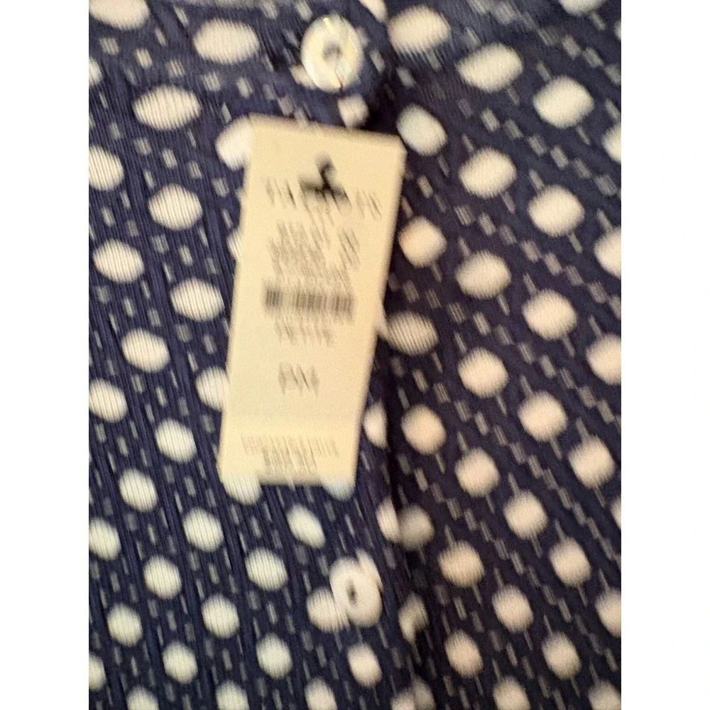 Talbots Petite Medium Navy Blue White Lattice Polka Dot Cotton Cardigan NWT